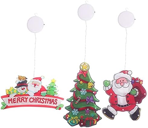 Happyyami Led Decor 3pcs Karácsonyi Lógó Díszek, Mikulás, karácsonyfa Boldog Karácsonyt Fény Xmas Ablak Dekoratív Lámpa tapadókorong