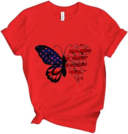 Póló Pólók Női Női Alkalmi Függetlenség Napja Pillangó Nyomtatás Póló, Rövid Ujjú Ing, Nyári T