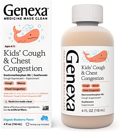 Genexa Gyerek Folyékony Köhögés & Mellkasi Torlódás Gyógyszer | Multi-Tünet Torlódás Megkönnyebbülés | Szerves Áfonya Íze