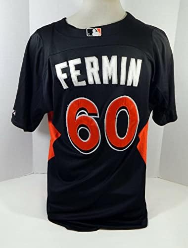 2012-13 Miami Marlins Fermin 60 Játékban Használt Fekete Jersey ST BP 46 DP18407 - Játék Használt MLB Mezek