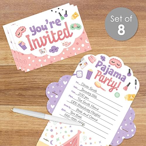 Nagy Dot A Boldogság Pizsama Ottalvós Buli - Fill-In Kártya - Lányok Ottalvós Születésnapi Party-Szeres Küldeni a Meghívókat