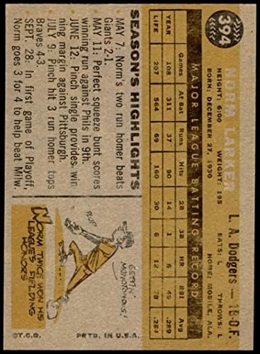 1960 Topps 394 Norm Larker Los Angeles Dodgers (Baseball Kártya) EX/MT Dodgers