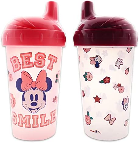 Disney Minnie Egér szivárgásmentes Csőből Csésze Szett Gyerekeknek - a Csomag 2 Disney folyadékbiztos Csőrös Csésze Plusz Minnie Matricák Több