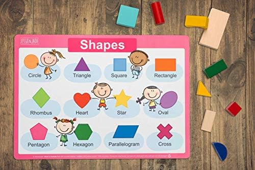 Jessie&Jade Oktatási Placemats Gyerekeknek - Készlet 4: betűk, Számok, Formák, Színek - Mosható, Tartós, Újrafelhasználható - Nagy Tanulás Szőnyeg