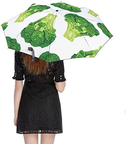 Zöld, Friss Brokkoli 3 Redők Utazási Esernyő Anti-UV Szélálló Esernyők Divatos Auto Nyitott Esernyő