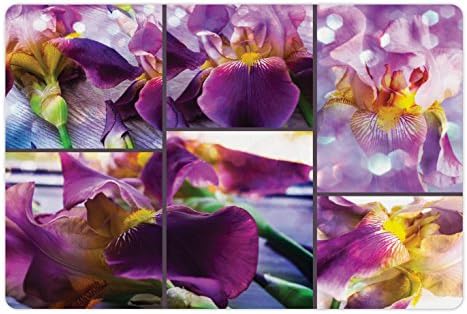 Ambesonne Rusztikus Pet-Mat az Étel, a Víz, a Virágzó Írisz Virág Orchideák Rusztikus Fa Természetes Virágos Szépség, Romantikus Kép, Téglalap
