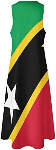 Saint Kitts and Nevis Zászló Női Nyári Ujjatlan Maxi Ruha Mély V-Nyak, Laza Hosszú Strand Ruha Alkalmi Ruha