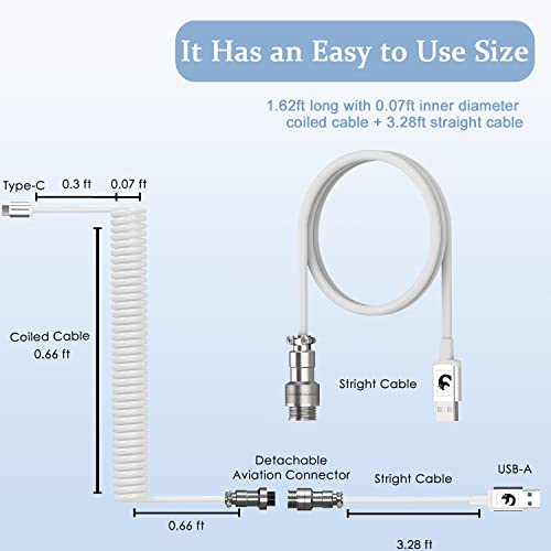 LexonElec Egyéni Tekercselt Billentyűzet Kábel, 2.0 M(0.66 ft) USB-C-USB-EGY TPU Mechanikus Billentyűzet Kábel, Levehető Fém Pilóta Dupla