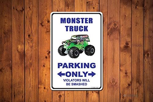 ZYPENG Fém Tábla Monster Truck Parking Csak a Szabálysértőket Fogják Összetört Dekoráció Adóazonosító Jel 8 x 12 cm