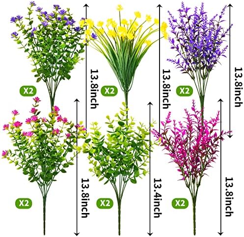 KLEMOO 12 Kötegek Kültéri Mesterséges Hamis Virágok UV Ellenálló, Nem Fakulnak Puszpáng Ál Műanyag Bokrok, Növények, Kerti Terasz, Veranda