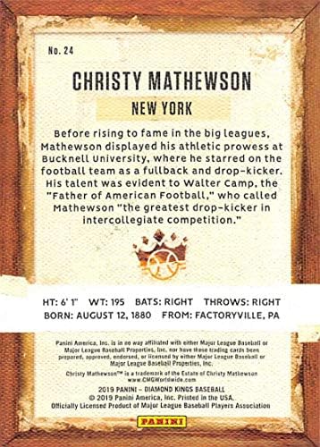 2019 Panini Gyémánt Királyok 24 Christy Mathewson New York Giants Baseball Kártya