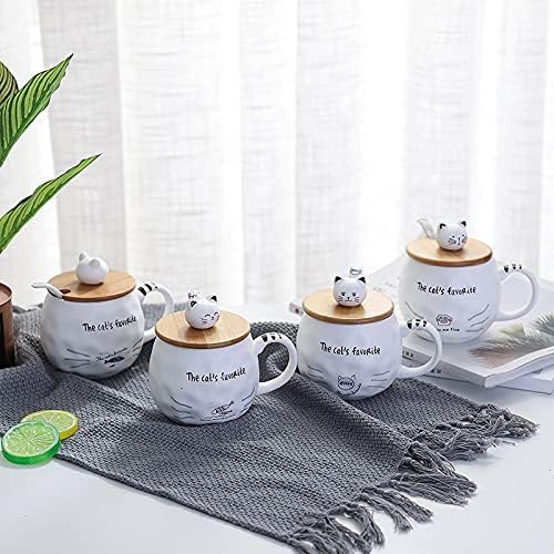 Kreatív Macska Szerető Kerámia teáscsésze - Porcelán Tea & Coffee Bögre Bambusz Fedelét, majd egy kanál 13oz| Drinkware Ajándék Ötletek