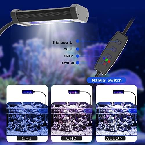 Lominie LED Akvárium Fény Teljes Spektrumát, 2-Csatornás Szabályozható akvárium Fény Állítható Hattyúnyak a Sós víz, Korall