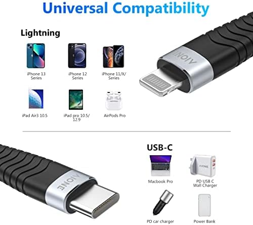 USB-C-Lightning Kábel 3ft 2Pack, Egyedül Mpi Hitelesített C Típusú iPhone Töltő Zsinór Fonott Nylon USBC iPhone Gyors Töltés hálózati