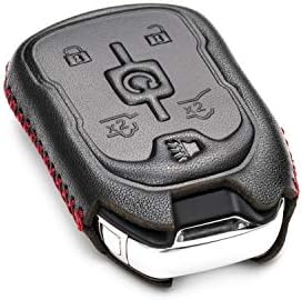 Vitodeco Valódi Bőr Smart kulcstartó burkolata Protector Kompatibilis 2015 - 2021 GMC Yukon, Yukon XL, Yukon Denali (6 gombos Fekete/Piros)