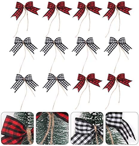 ABOOFAN 12db Karácsonyi Bowknot Koszorú Dekoráció Dísz Fesztivál (Fekete, Piros) Party kellék