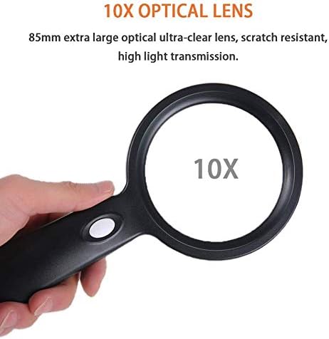 TAISK Extra Nagy LED Kézi Nagyító a 12 Fény - 85mm 10X Lencse - Megvilágított Olvasás Nagyító az Idősek Olvasni, Alacsony Látás, a Makula