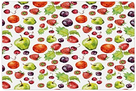 Lunarable Gyümölcs Pet-Mat Élelmiszer, Víz, Eper Körte Cseresznye Levelek, Szilva Alma, Barack Gyümölcsök Minta, Kép, Művészet,