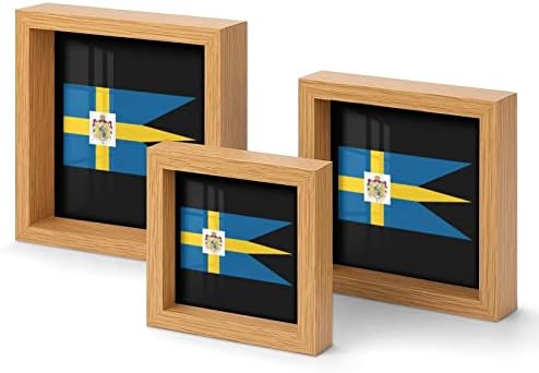 Svéd királyi Zászló Fa Képkeret 3 Állítsa be képkeret Üveg Otthoni Irodájában Asztali Display Dekoráció