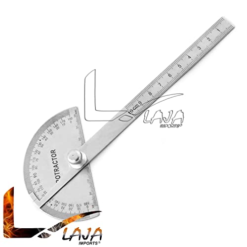 LAJA Behozatal 0-180°, Kerek Feje Szögmérő - Szög Kereső Iparos Uralkodó Gépész Eszköz (Rozsdamentes Acél) WG-004