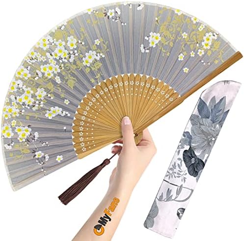 OMyFans Kezét Rajongó Nők Összecsukható - Összecsukható Kínai Japán Vintage Bambusz Selyem Legyező - Ideális a hőhullámok,