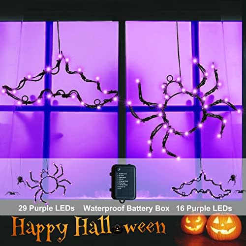 Halloween Ablak Fények, 2 Csomag 45 LED Lila Denevér, Pók Halloween Ablak Dekoratív Lámpák 8 Módok, Akkumulátoros Halloween