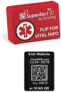 Dynotag® SuperAlert™ Smart Orvosi ID Fém Címke PIROS Szilikon Óra Zenekar Hüvely DynoIQ™ & Életre szóló Szolgáltatás