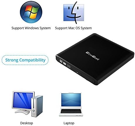 GlowGeek Elektronika USB 3.0 Hordozható CD-DVD Rewriter Külső Meghajtó M-DISC Támogatása PC, Mac (Fekete)