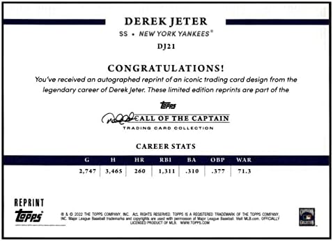 DEREK JETER 2022 Topps X Jeter Hívás Kapitány 201421 Hiba Yankees NM+-MT+ MLB Baseball
