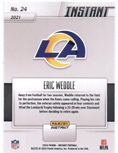 2022 Panini Azonnali Super Bowl LVI 24 Eric Weddle Los Angeles Rams NFL Labdarúgó-Trading Card