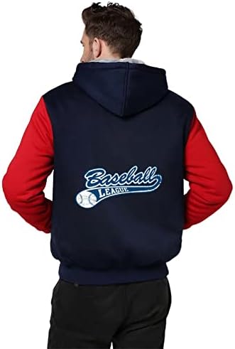 Kék Baseball Liga Férfi kapucnis felső Teljes Zip Pulóver, Vastag Polár Sherpa Bélelt Kabát, Meleg, Vastag Kabátok