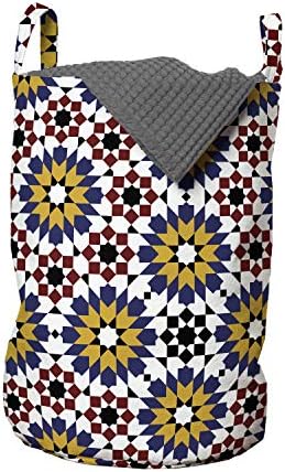 Ambesonne Keleti Szennyesét, Virágos Marokkói Mozaik Ismétlés, Szennyestartó Kosár fogantyúval vákuumzáras a Pénzmosók, 13 x 19, Többszínű