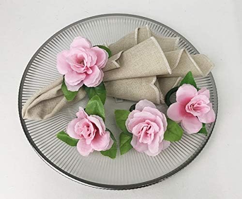 Fennco Stílusok Kézzel készített Rose Dekoratív Szalvéta Gyűrű, Készlet 4 - Rózsaszín Virág Szalvéta Jogosultjai számára, Étkező Asztal,