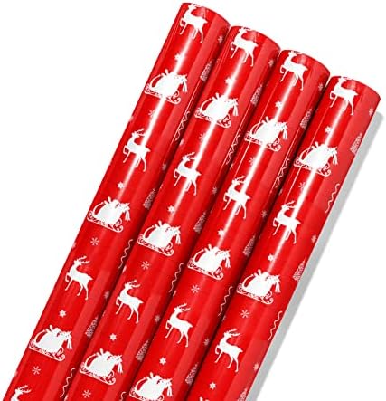 Nortix Karácsonyi Csomagolópapír - Barna Kraft Papír, Piros, Barna Minta -Karácsonyi Elemek Gyűjtemény-4 DB-27Inch X 19.5