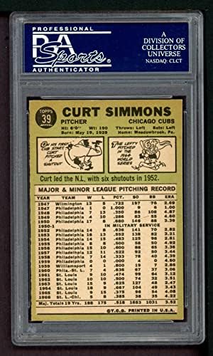 1967 Topps 39 Curt Simmons Chicago Cubs (Baseball Kártya) PSA a PSA 8.00 Cubs