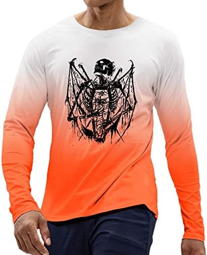 ZDDO Halloween T-shirt Mens Hosszú Ujjú mindenszentek Csontváz Nyomtatás Gradiens Póló Izom Slim Fit Póló Maximum