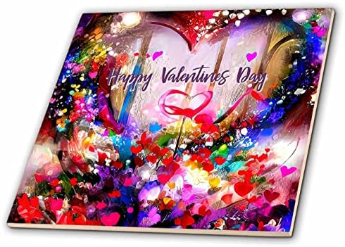 3dRose Valentin-Nap. Boldog Valentin-Nap. Virágok, szívek, üdvözlőlap - Csempe (ct-374924-1)