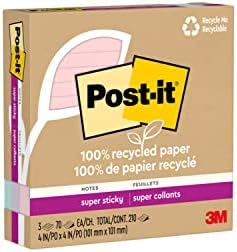 Post-it - ban Újrahasznosított Papír Super Sticky Notes, 2X A Ragasztás Hatalom, 4x4-ban, Bélelt, 3 Párna, 70 Lap/Pad, Wanderlust