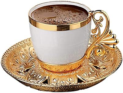 YCZDG török Kávét a Csésze Csészealj Szett 6 Személy Porcelán 4 OZ Kávé Espresso Nők Férfiak Ajándék Házavató Születésnap Esküvő (Szín : Arany)