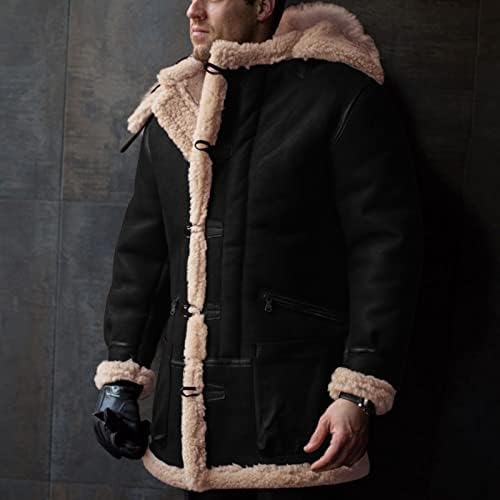 Férfi Plus Size Kapucnis Téli Gombot a Kabát Hajtókáját Gallér, Hosszú Ujjú, Párnázott Bőr Kabát Vintage Sűrűsödik Báránybőr Kabát