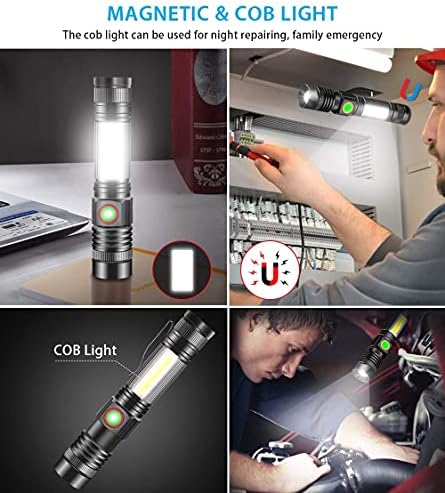 iToncs LED Feltölthető, 1000 Lumen Szuper erős Mágneses Zseblámpa, COB Munka Könnyű, Vízálló, 4 üzemmód, Zsebében Taktikai Elemlámpa az