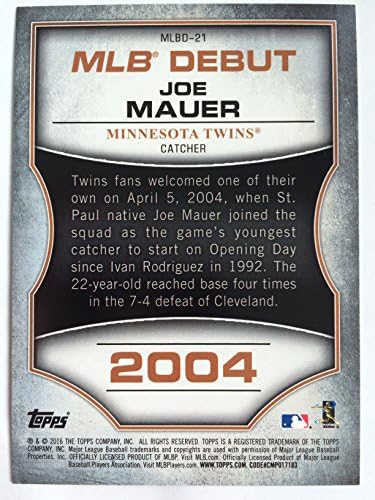 Topps MLB Debütáló Bronz MLBD-21 Joe Mauer NM/M (Közel Menta/Menta)
