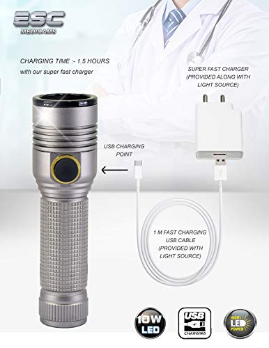 ESC Medicams Endoszkópia Hideg LED fényforrás Hordozható Merev ENT 10 W, USB Újratölthető (Típus : LED-10W)