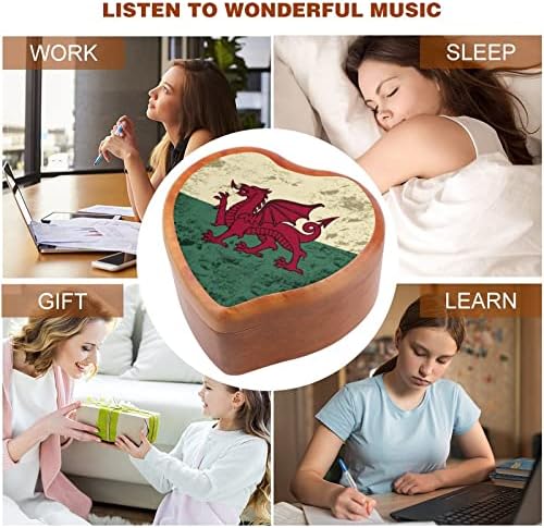 Veterán Walesi Zászló Fa Music Box Szív Alakú Zenélő Dobozok Régi Fa Doboz Ajándék