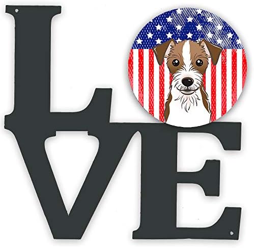 Caroline Kincsek BB2132WALV Amerikai Zászló, Jack Russell Terrier Fém Fali Mű Szerelem,