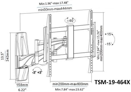 OSD Audio TSM-19-464X Teljes Mozgás Univerzális Fali 32-hüvelyk, 60 cm-es TV