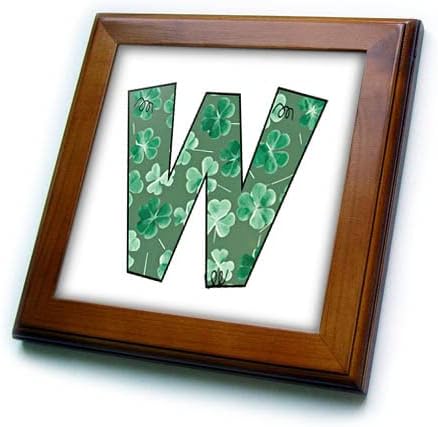 3dRose Aranyos Zöld négylevelű Lóhere Göndör Cue-Monogram Kezdeti W - Keretes Lapok (ft-375834-1)
