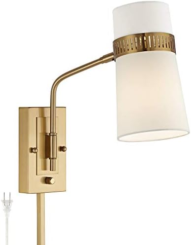 Possini Euro Design Cartwright Modern fémkart Fali Lámpa Meleg Antik Réz Plug-in Light Lámpatest, Bézs, Kúpos, Henger Árnyékban Hálószoba