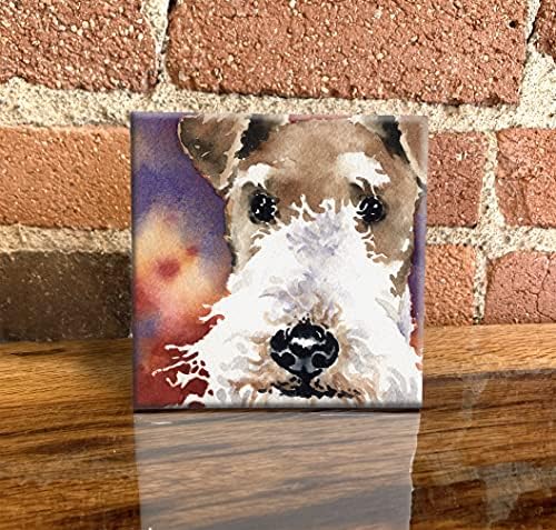 Vezeték Fox Terrier Kortárs Művészeti Akvarell Díszítő Mozaik (6 X 6 Keretes)