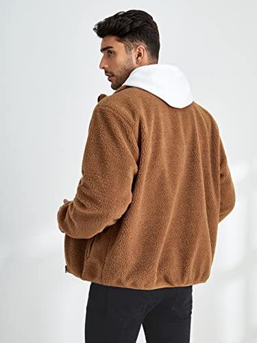OSHHO Kabátok Női - Férfi Javítás Részlet Kontraszt Panel Kapucnis Teddy Kabát (Szín : Barna Méret : XX-Nagy)